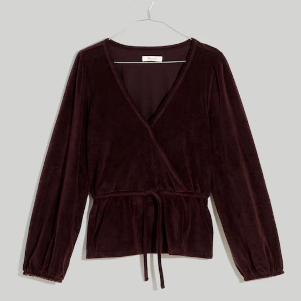 Corduroy Tie-Front Faux-Wrap Top Spiced Raisin Size XS NWOT